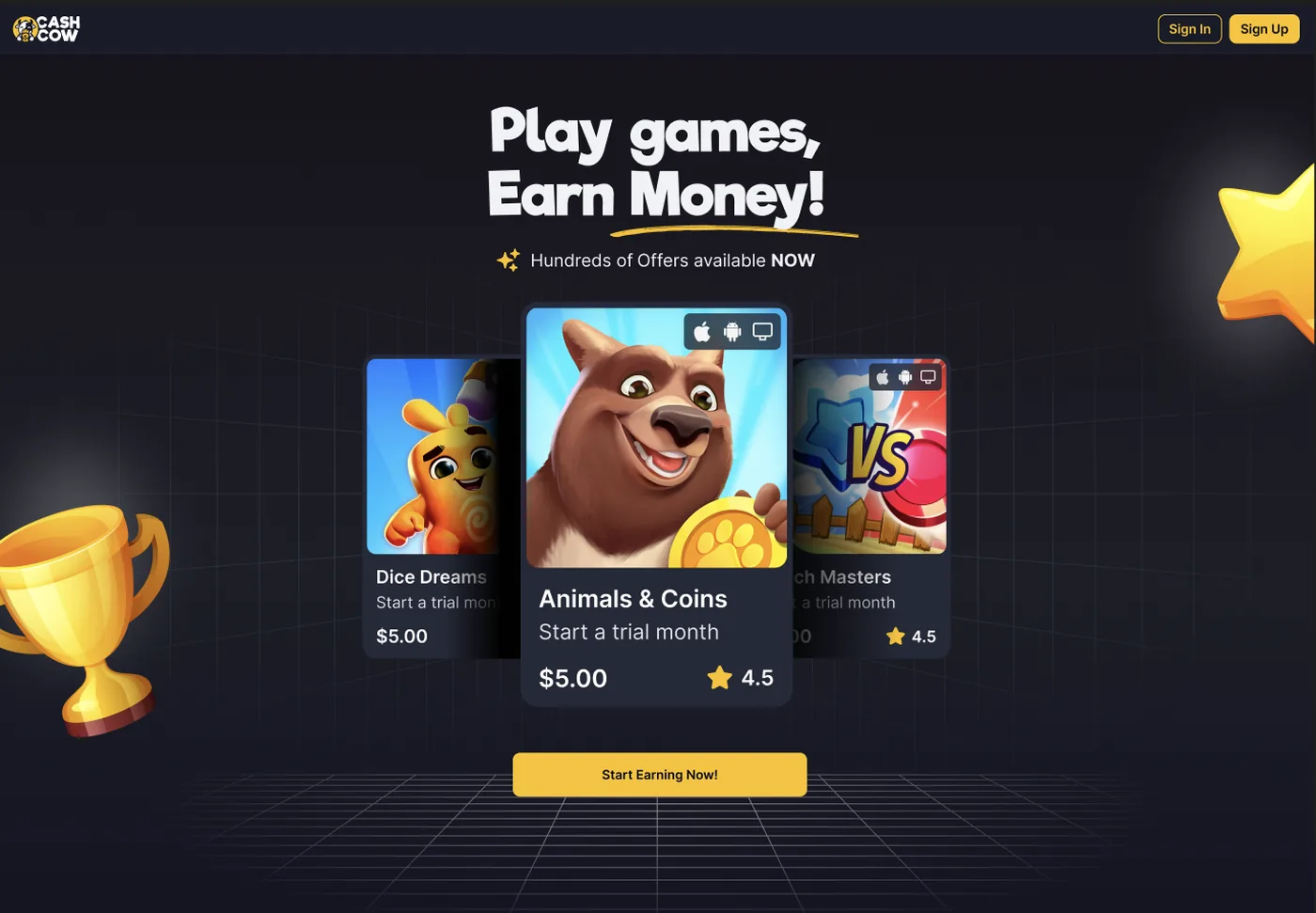 Cashcow landing page, full length