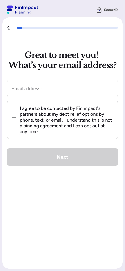 FinImpact quiz: email address question
